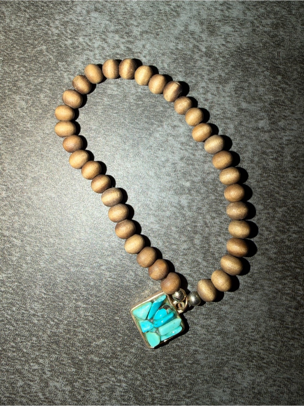 Brown Wooden Bead Bracelet with Turquoise Charm